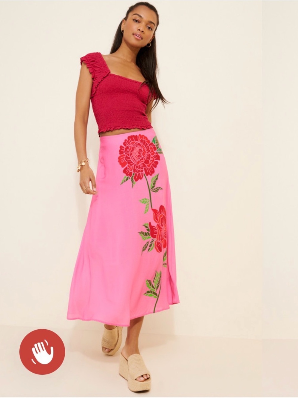 FARM Rio Hot Pink Floral-Embroidered Maxi Skirt